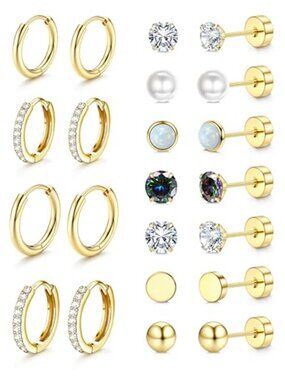 Hypoallergenic Stud Hoop Earrings for Women Small Flat Back Surgical